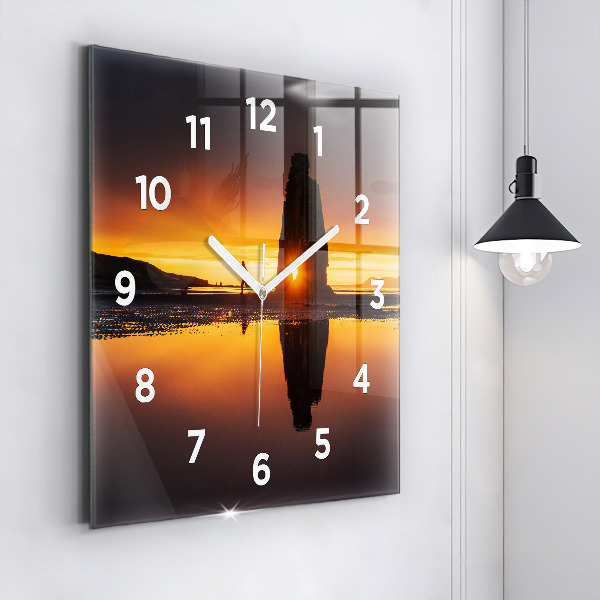 Square glass wall clock Runner and sunset