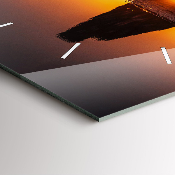 Square glass wall clock Runner and sunset
