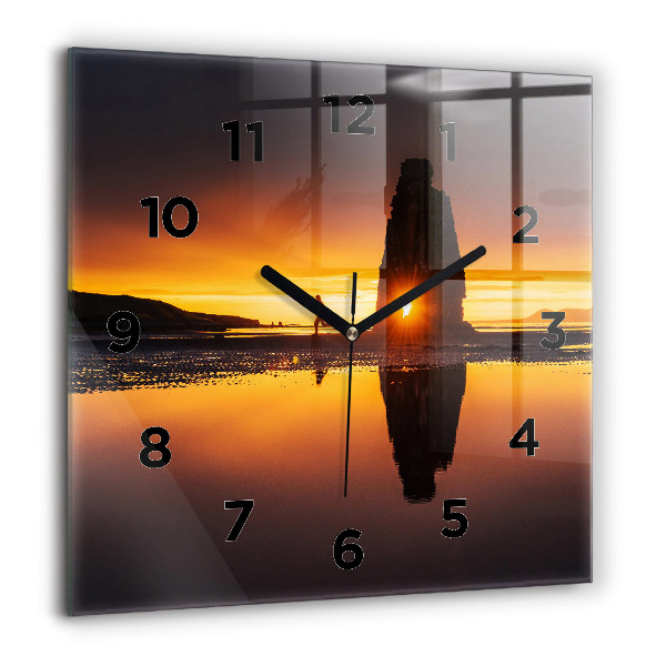 Square glass wall clock Runner and sunset