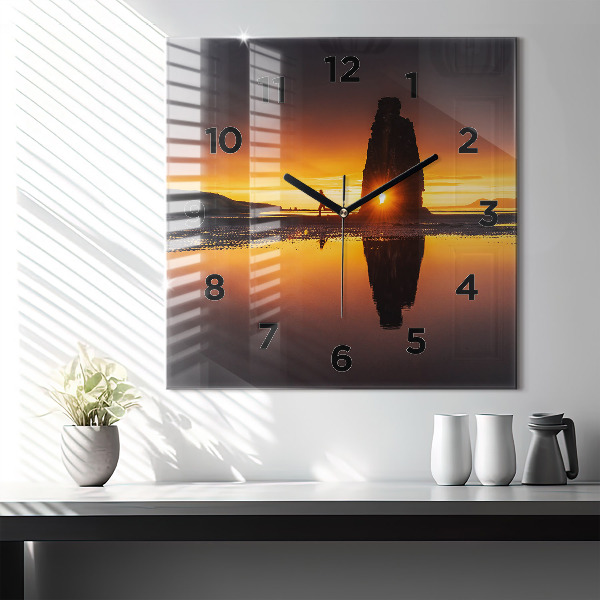 Square glass wall clock Runner and sunset