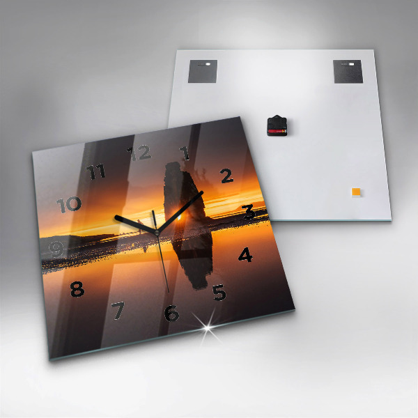 Square glass wall clock Runner and sunset