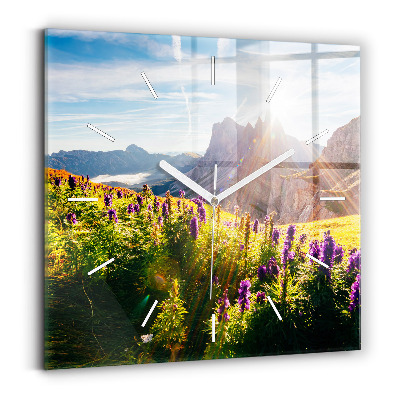 Square glass wall clock Lavender Meadow