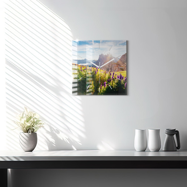 Square glass wall clock Lavender Meadow