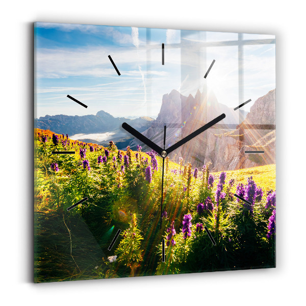 Square glass wall clock Lavender Meadow