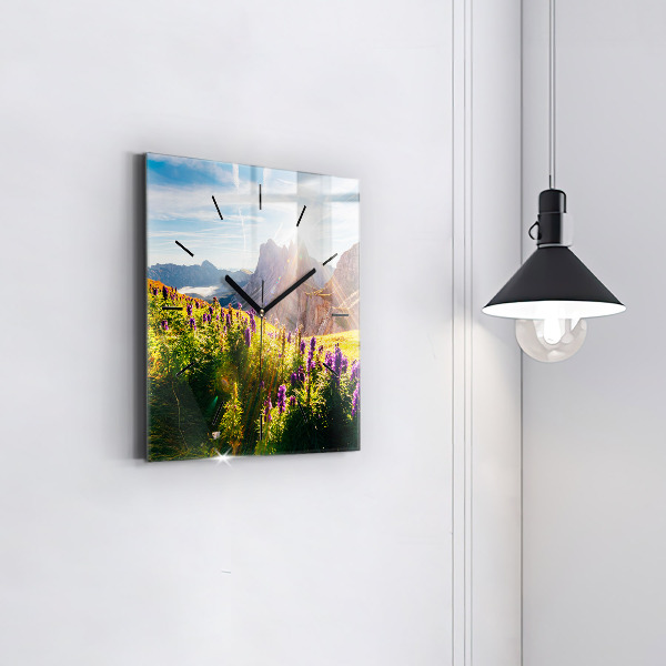 Square glass wall clock Lavender Meadow
