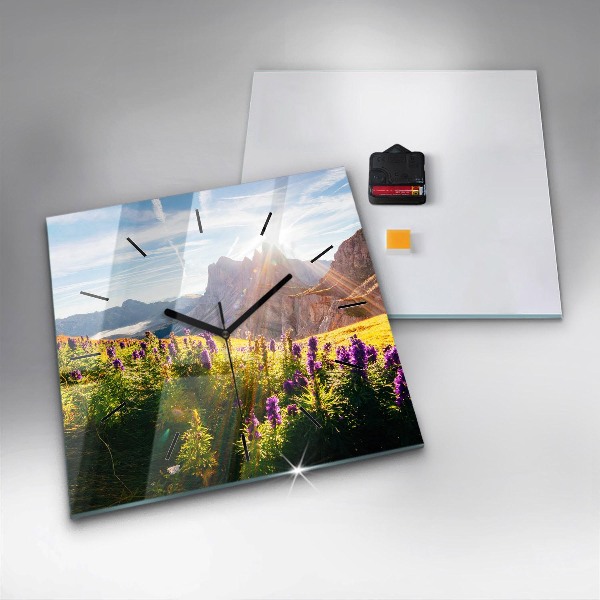 Square glass wall clock Lavender Meadow