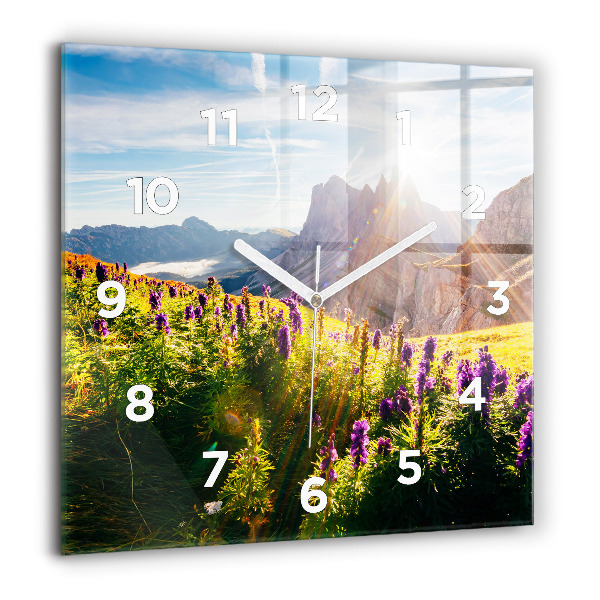 Square glass wall clock Lavender Meadow