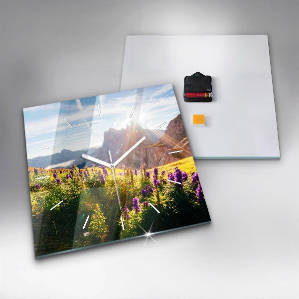 Square glass wall clock Lavender Meadow