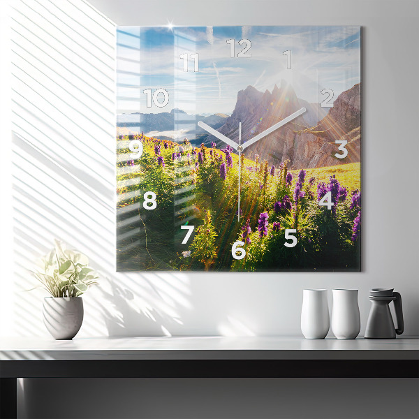 Square glass wall clock Lavender Meadow