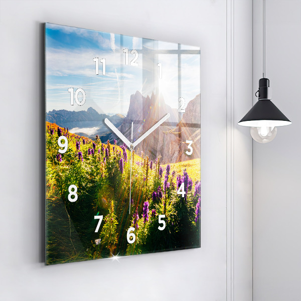 Square glass wall clock Lavender Meadow