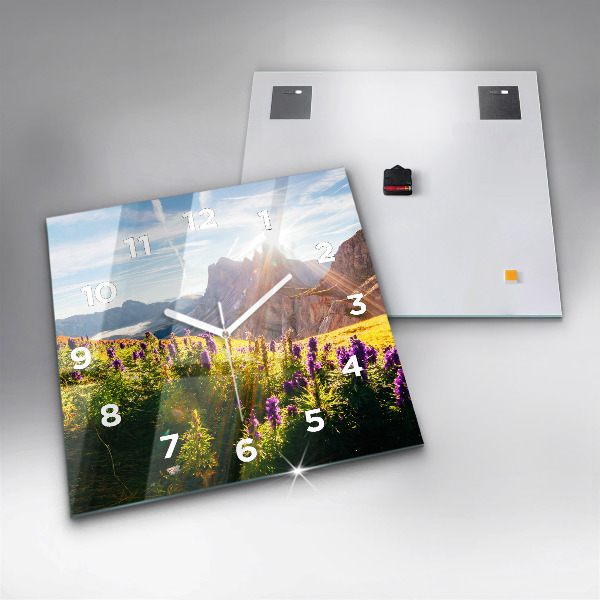 Square glass wall clock Lavender Meadow