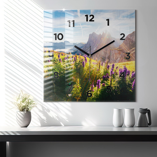 Square glass wall clock Lavender Meadow
