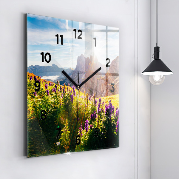 Square glass wall clock Lavender Meadow