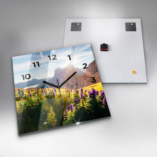 Square glass wall clock Lavender Meadow