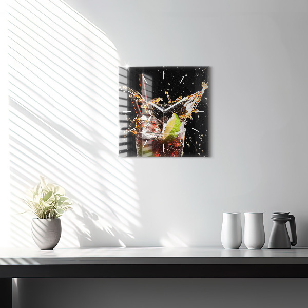Square glass wall clock Drink with ice