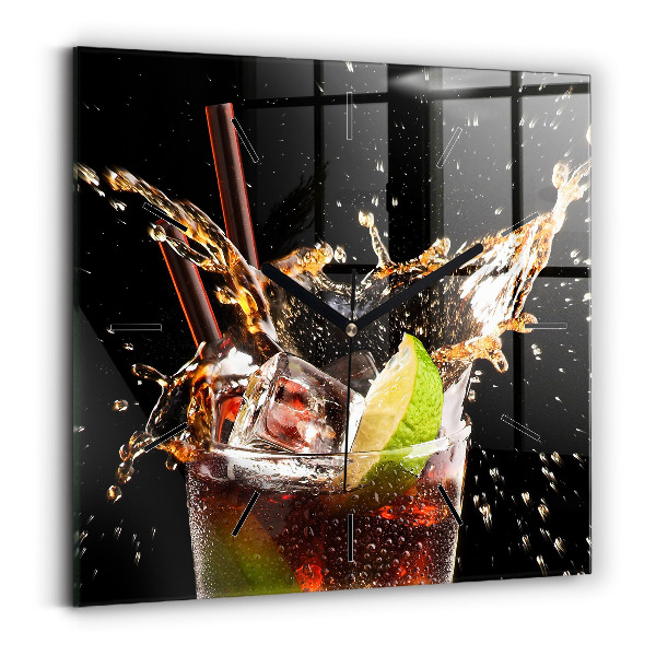 Square glass wall clock Drink with ice