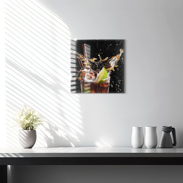 Square glass wall clock Drink with ice