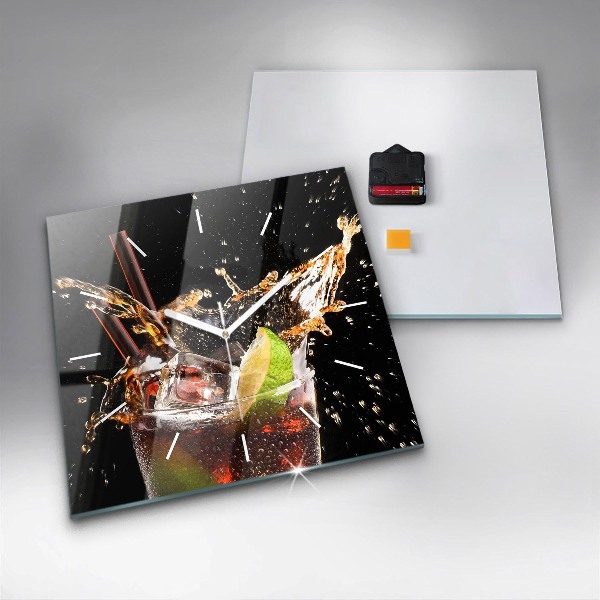 Square glass wall clock Drink with ice