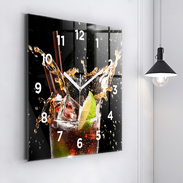 Square glass wall clock Drink with ice