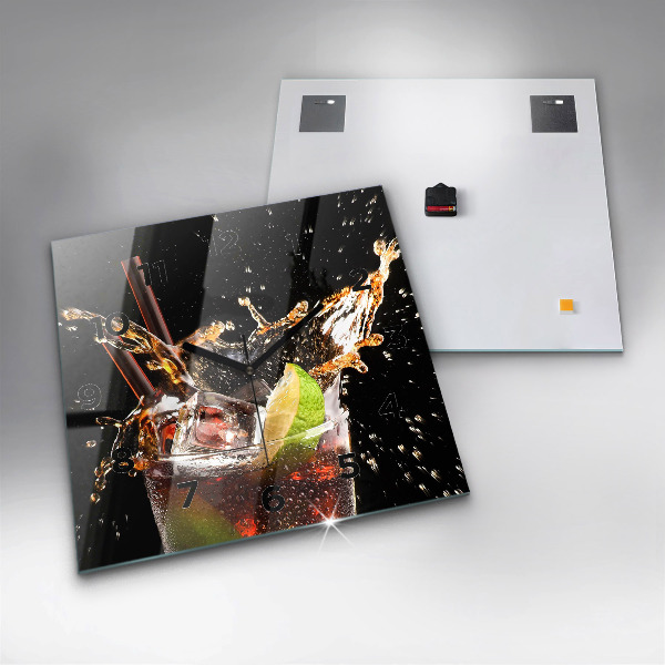 Square glass wall clock Drink with ice