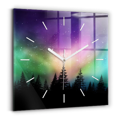 Square glass wall clock Northern lights