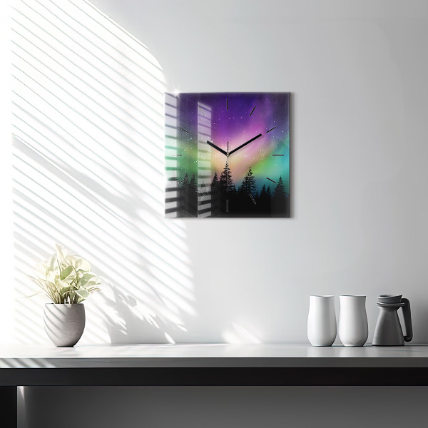 Square glass wall clock Northern lights