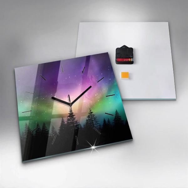 Square glass wall clock Northern lights