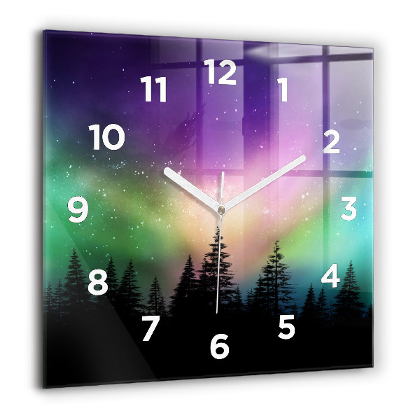Square glass wall clock Northern lights