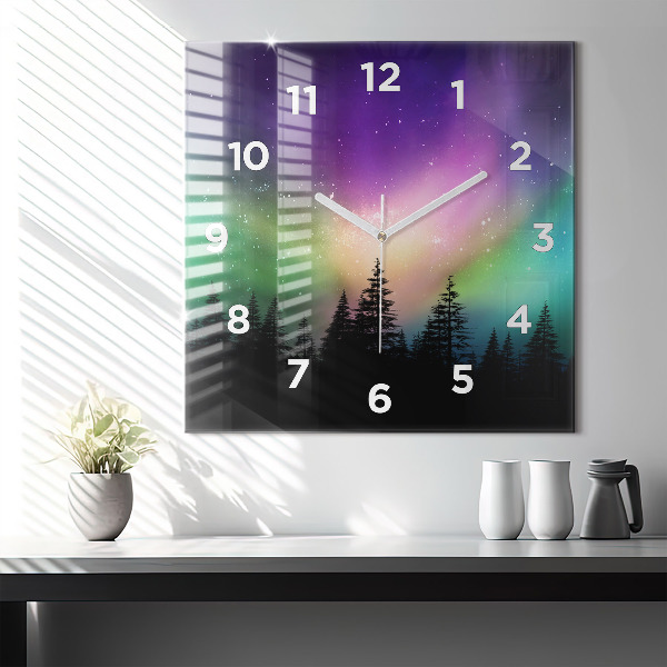 Square glass wall clock Northern lights