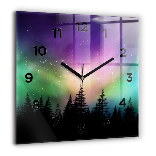 Square glass wall clock Northern lights
