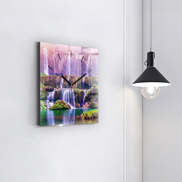 Square glass wall clock Jiulong Waterfall China