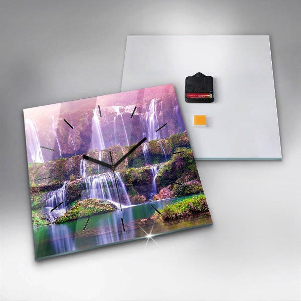 Square glass wall clock Jiulong Waterfall China