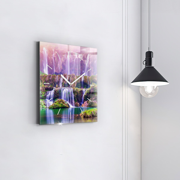 Square glass wall clock Jiulong Waterfall China