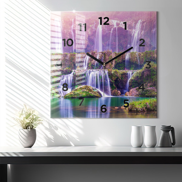 Square glass wall clock Jiulong Waterfall China