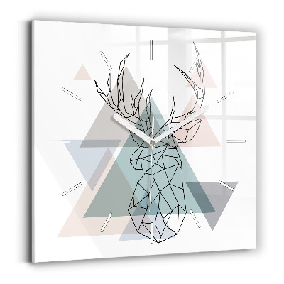 Square glass wall clock Reindeer Scandinavian style