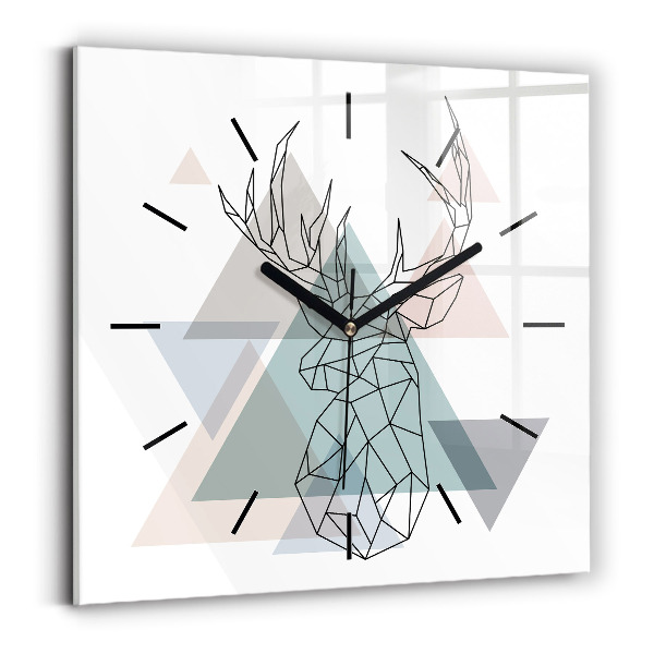 Square glass wall clock Reindeer Scandinavian style