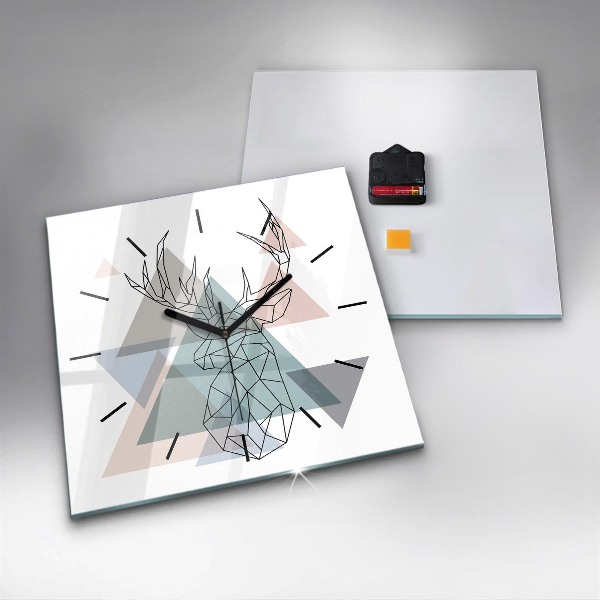 Square glass wall clock Reindeer Scandinavian style