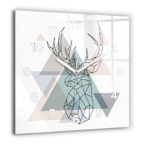 Square glass wall clock Reindeer Scandinavian style
