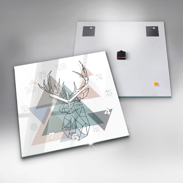 Square glass wall clock Reindeer Scandinavian style