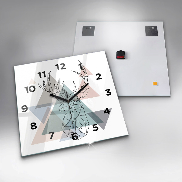 Square glass wall clock Reindeer Scandinavian style