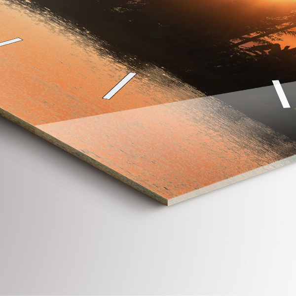 Square glass wall clock Sunset and palm trees