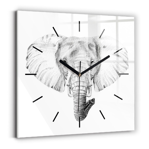 Square glass wall clock Graphic elephant head