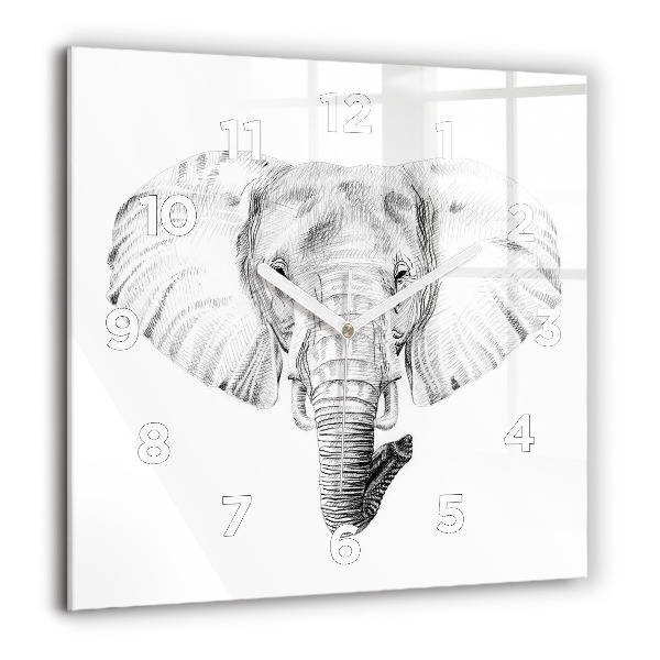 Square glass wall clock Graphic elephant head