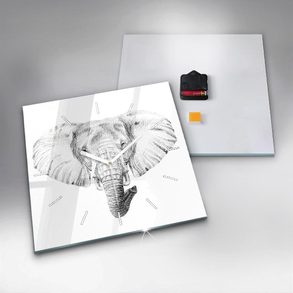 Square glass wall clock Graphic elephant head