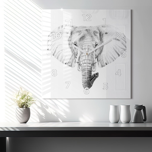 Square glass wall clock Graphic elephant head