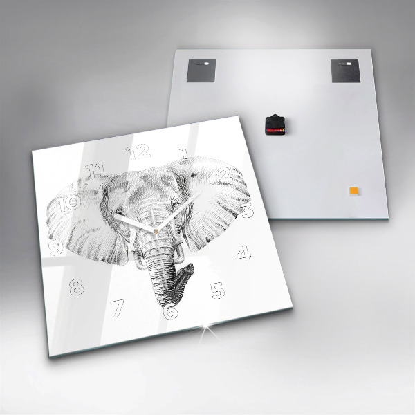 Square glass wall clock Graphic elephant head