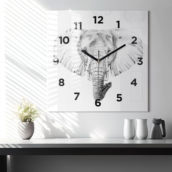 Square glass wall clock Graphic elephant head