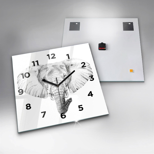 Square glass wall clock Graphic elephant head