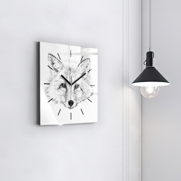 Square glass wall clock Graphic fox head
