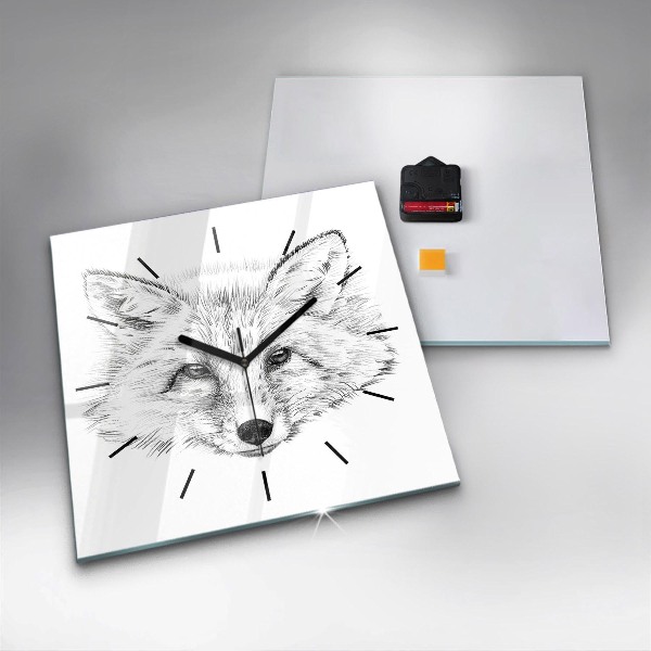 Square glass wall clock Graphic fox head